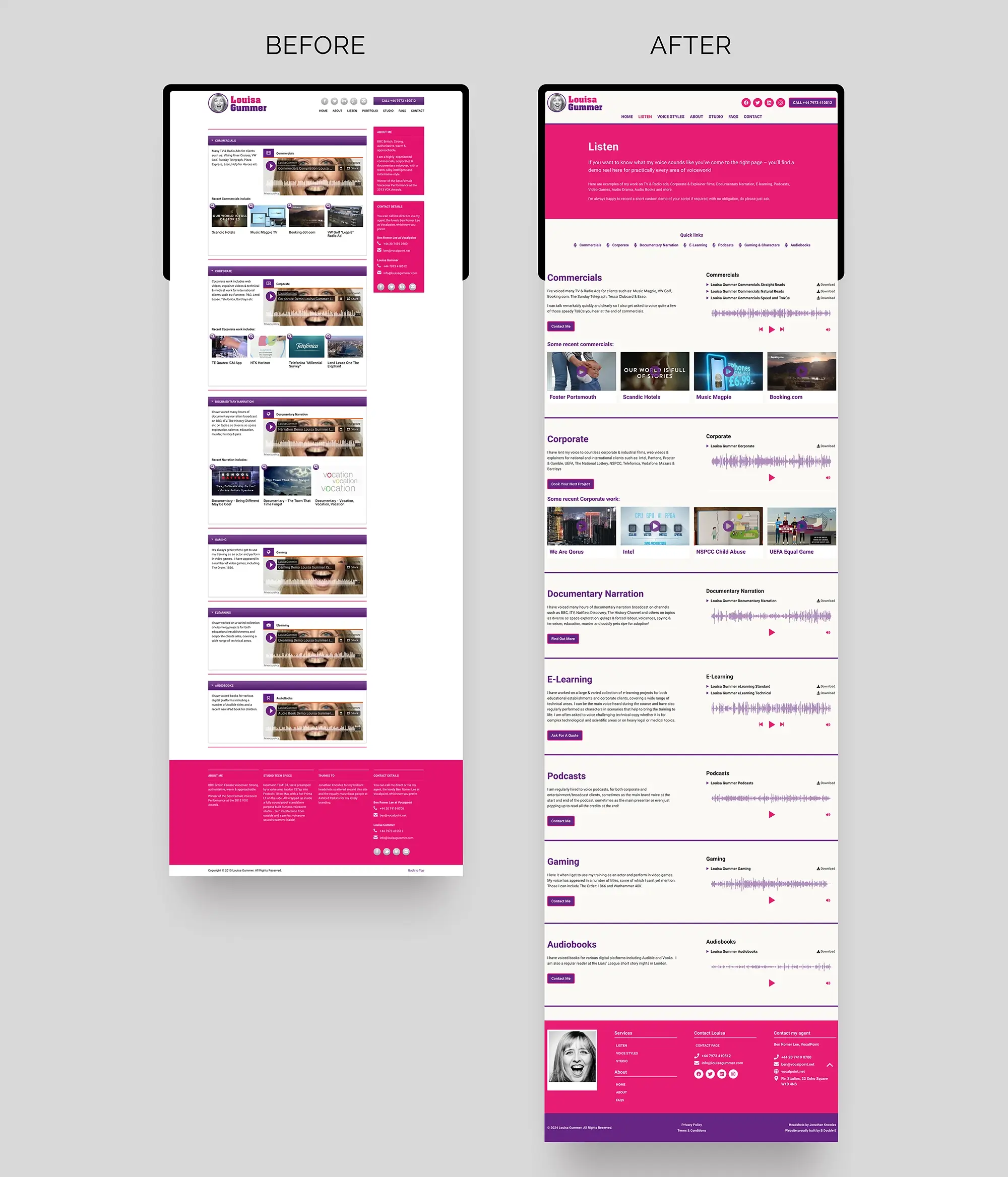 Louisa Gummer voice actor web portfolio before after images.