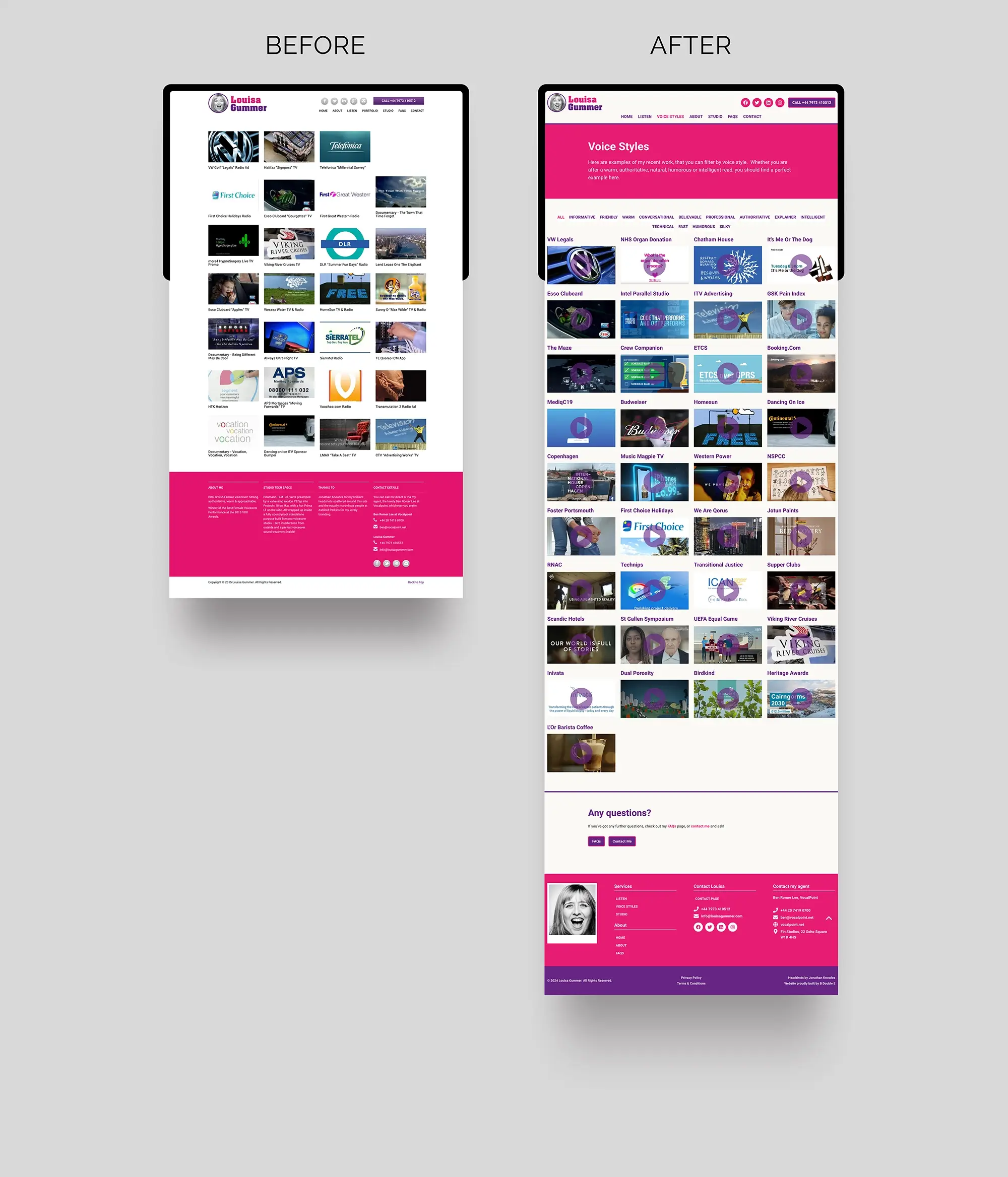 Louisa Gummer voice actor web portfolio before after images.
