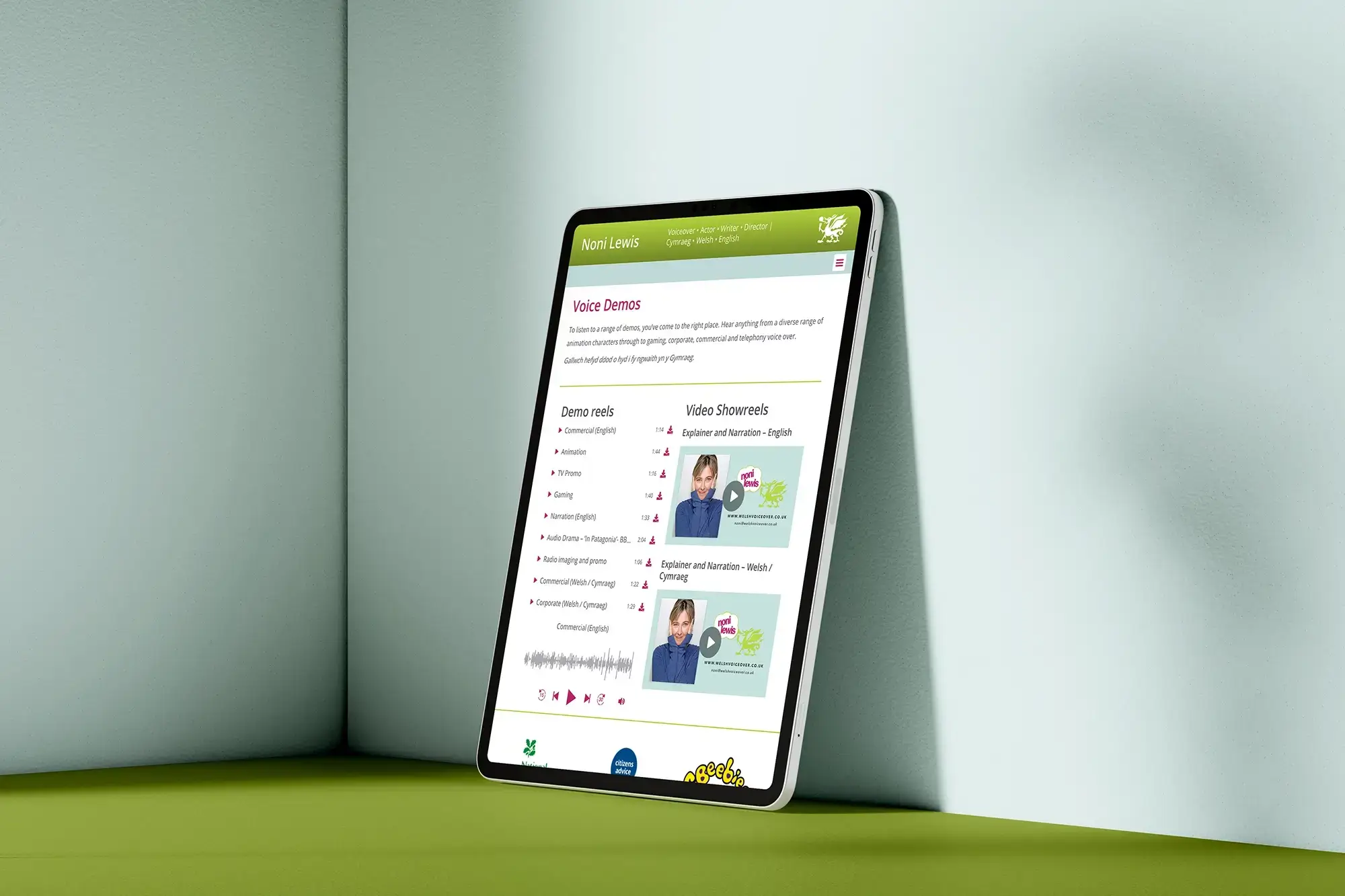 noni voice actor website demos ipad