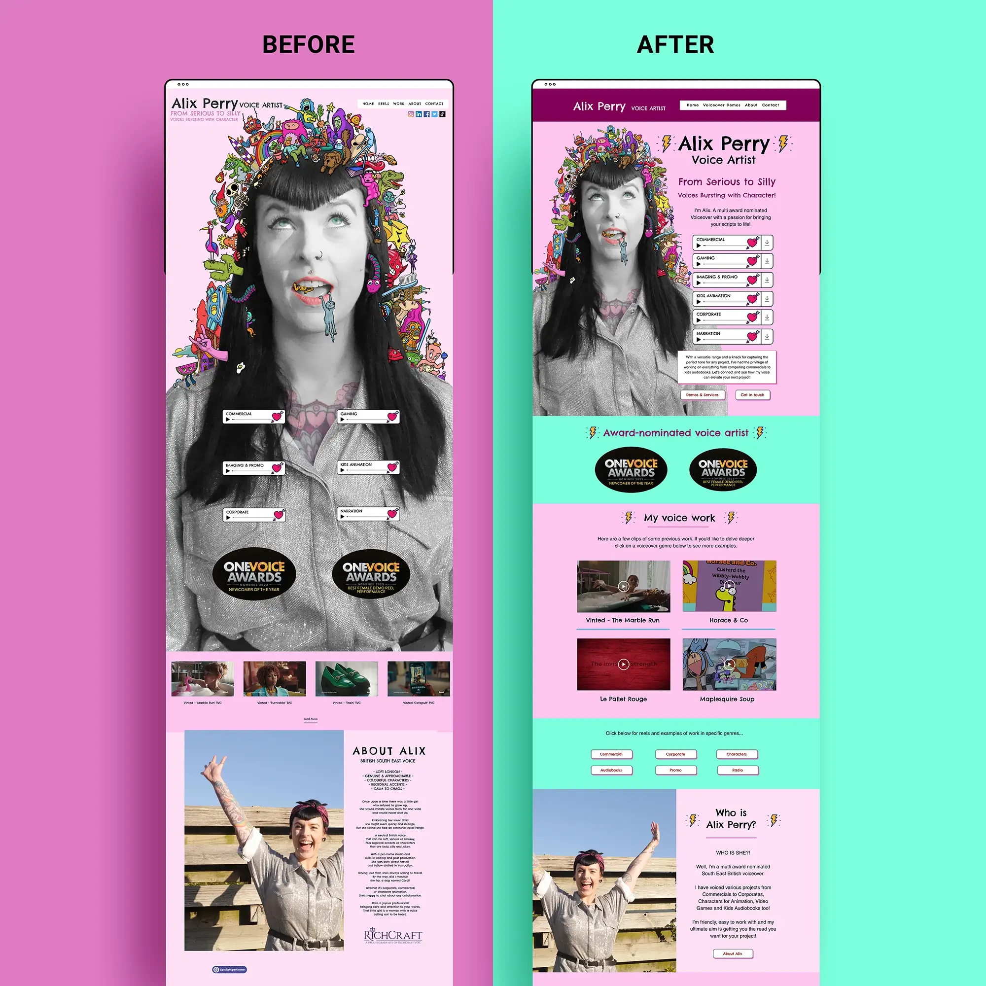 alix voice over website before after
